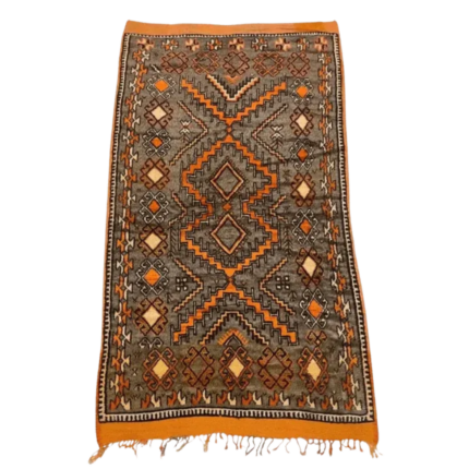 Moroccan Ait Ouaouzguite Wool Rug – 4 ft 8 in × 8 ft, Dark Grey & Orange